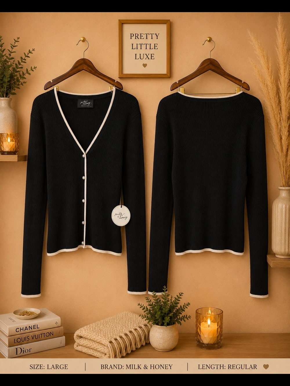 Milk & Honey Ribbed Contrast Trim Cardigan Large